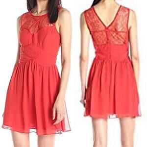 BCBGeneration Red Binded Neck‎ Lace Dress
